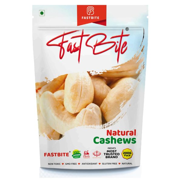 Fastbite Natural Premium Whole Cashews | Whole Crunchy Cashew | Premium Kaju nuts Dry Fruit | Nutritious & Delicious | Gluten Free & Plant-based Protein | Best value pack | Delivery Included (200 gm)