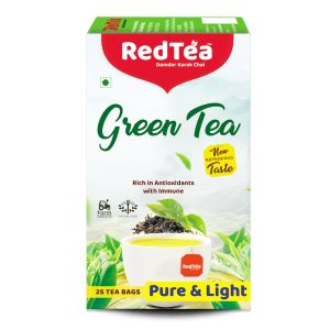 RedTea Premium Pure & Light Flavored Leaf Green Tea, Immune with Added Vitamin | Green Tea Box (25 Bags)