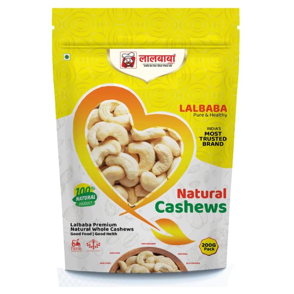 Lalbaba Natural Premium Whole Cashews | Whole Crunchy Cashew | Premium Kaju nuts Dry Fruit | Nutritious & Delicious | Gluten Free & Plant-based Protein | Best 200 gm value pack