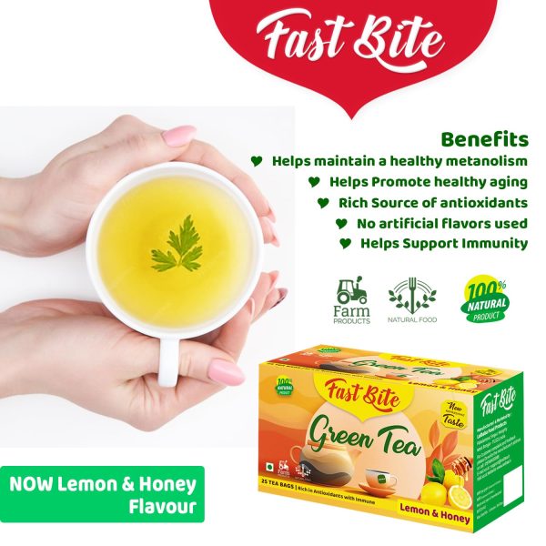 FastBite Premium Lemon & Honey Flavored Leaf Green Tea, Immune with Added Vitamin C | Green Tea Box (25 Bags) - Image 4