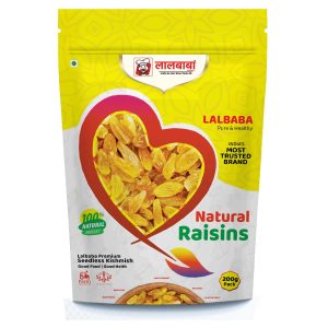 Lalbaba Long Raisin | Kishmish | Super Rich in Iron & Vitamin B | Seedless Green Kishmish | Healthy Snacks | Dry Fruits | Healthy and Tasty Snacks | 200 gm Brand: Lalbaba