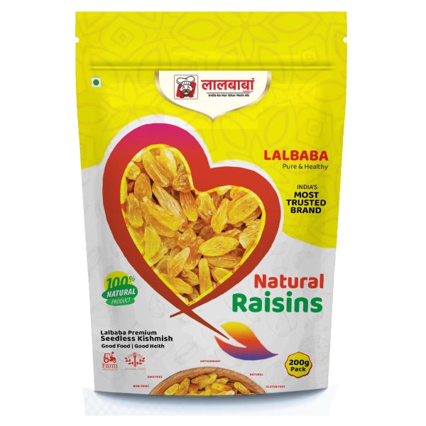 Lalbaba Long Raisin | Kishmish | Super Rich in Iron & Vitamin B | Seedless Green Kishmish | Healthy Snacks | Dry Fruits | Healthy and Tasty Snacks | 200 gm Brand: Lalbaba