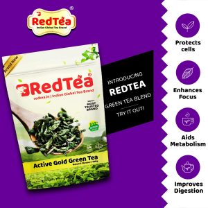 Redtea Active Gold Green Tea Loose Leaf | Pure, Refreshing, Antioxidant-Rich, The PeRedtea Active Gold Green Tea Loose Leaf | Pure, Refreshing, Antioxidant-Rich, The Perfect Daily Detox Naturally | 100gm