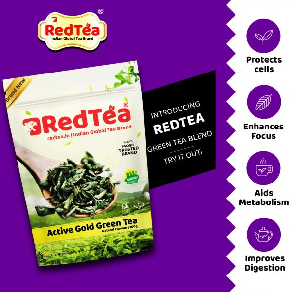 Redtea Active Gold Green Tea Loose Leaf | Pure, Refreshing, Antioxidant-Rich, The PeRedtea Active Gold Green Tea Loose Leaf | Pure, Refreshing, Antioxidant-Rich, The Perfect Daily Detox Naturally | 100gm - Image 5
