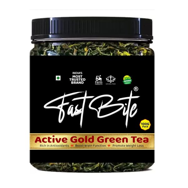 Fastbite Active Gold Loose Leaf Green Tea - 100g Jar | Rich in Antioxidants | Refreshing & Energizing - Image 2