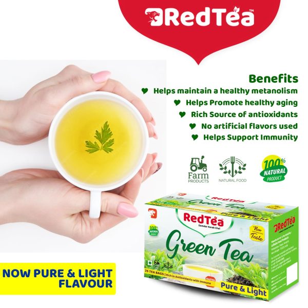 RedTea Premium Pure & Light Flavored Leaf Green Tea, Immune with Added Vitamin | Green Tea Box (25 Bags) - Image 5