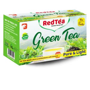 RedTea Premium Pure & Light Flavored Leaf Green Tea, Immune with Added Vitamin | Green Tea Box (25 Bags)
