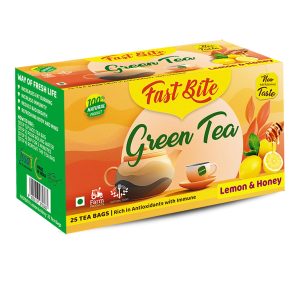FastBite Premium Lemon & Honey Flavored Leaf Green Tea, Immune with Added Vitamin C | Green Tea Box (25 Bags)