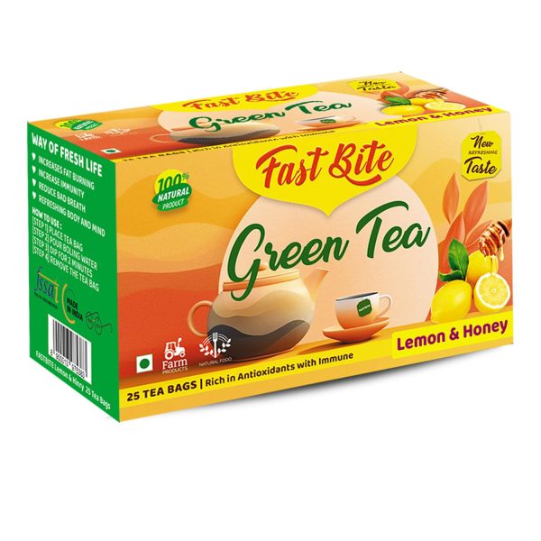 FastBite Premium Lemon & Honey Flavored Leaf Green Tea, Immune with Added Vitamin C | Green Tea Box (25 Bags) - Image 7