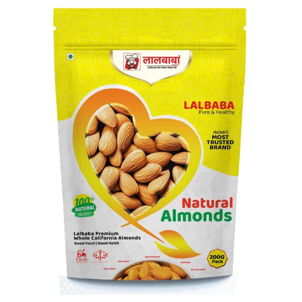 Lalbaba Natural Premium Almonds | Premium Badam Giri | High in Fiber & Boost Immunity | Real Nuts | Whole Natural Badam | 200gm