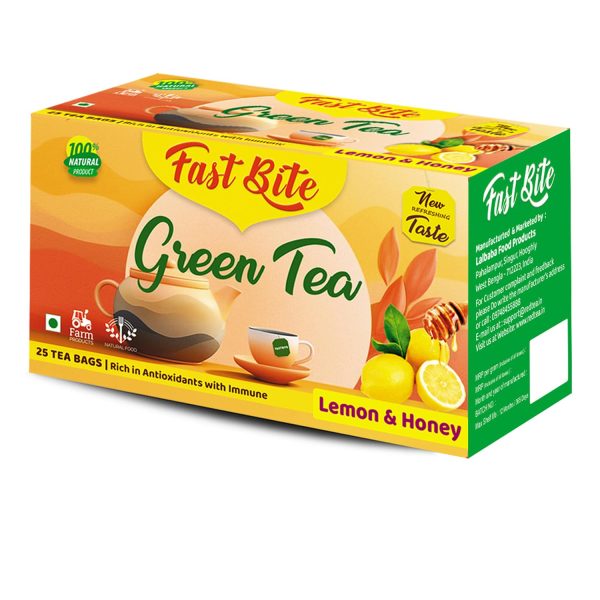 FastBite Premium Lemon & Honey Flavored Leaf Green Tea, Immune with Added Vitamin C | Green Tea Box (25 Bags) - Image 6