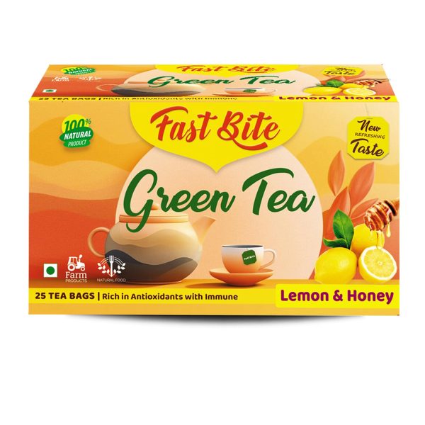 FastBite Premium Lemon & Honey Flavored Leaf Green Tea, Immune with Added Vitamin C | Green Tea Box (25 Bags) - Image 8