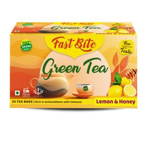 FastBite Premium Lemon & Honey Flavored Leaf Green Tea, Immune with Added Vitamin C | Green Tea Box (25 Bags)