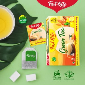 FastBite Premium Lemon & Honey Flavored Leaf Green Tea, Immune with Added Vitamin C | Green Tea Box (25 Bags)